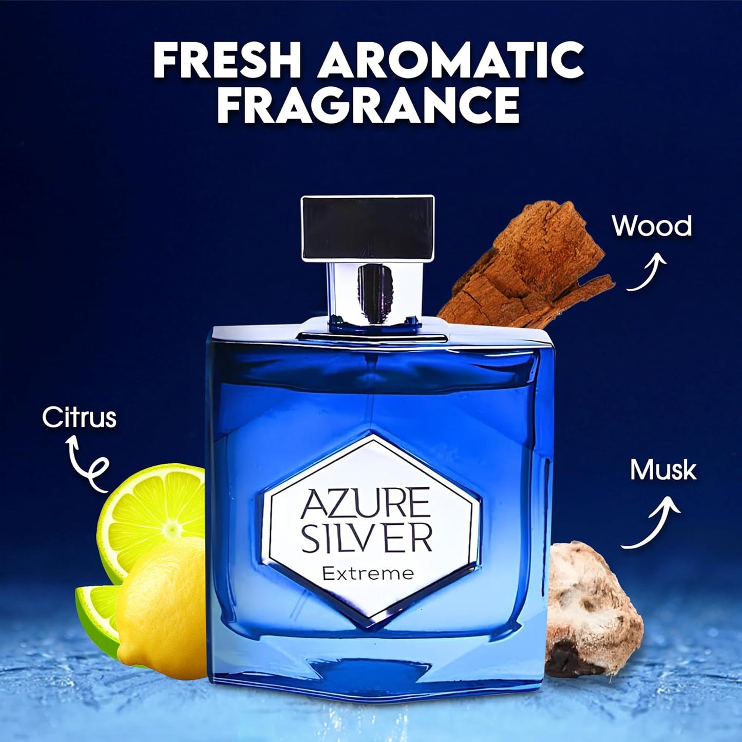 Azure Silver Extreme Sensual Woody Fragrance for Men | Long Lasting Cologne Aromatic Scent, Eau de Parfum Natural Spray - Great Holiday Gift, 3.4 Fl Oz/100 Ml