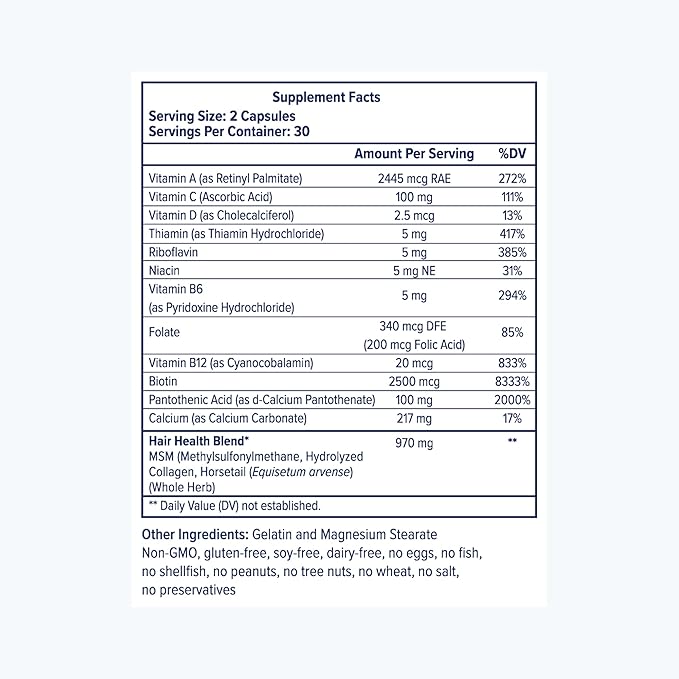 eSalon Biotin Hair Multivitamins with Collagen, 2500mcg, 60 Capsules, 30 Day Supply, Allergen-Free