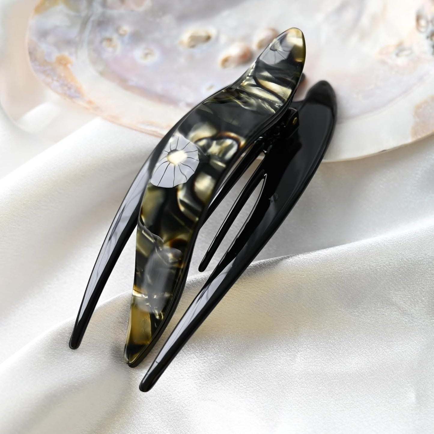 Handmade Celluloid French Design Tortoise Shell Barrettes Side-slide Opening Duck Luxury Fashion Accessories Hair Clip Claw for Women (tortoise grey)