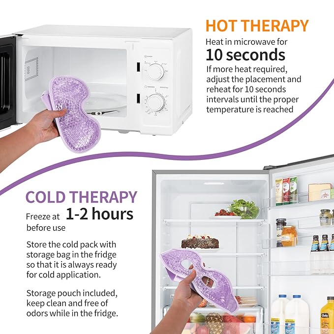 2PCS Gel Eye Mask - Reusable Hot/Cold Therapy for Puffiness, Dark Circles, Migraines & Stress Relief (Purple)