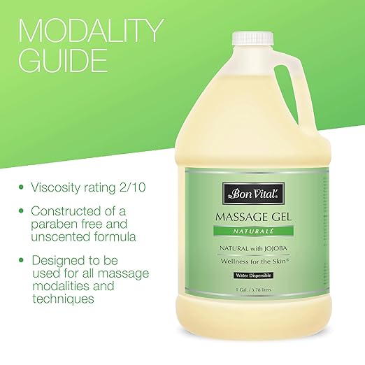 Bon Vital' Naturale Massage Gel with Natural Ingredients for Earth-Friendly Massage, Hypoallergenic Massage Gel for Sensitive Skin, Moisturizer Absorbs Like Lotion, 1 Gal, Label may Vary