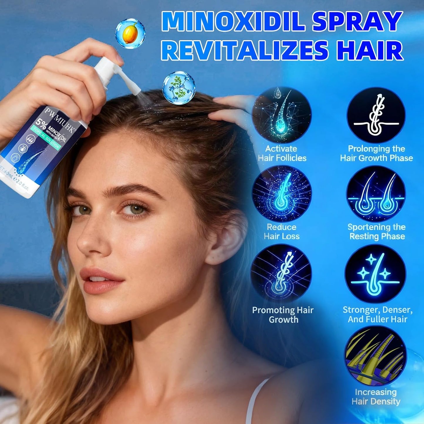Minoxidil for Men and Women Hair Growth: 5% Minoxidil Spray Hair Regrowth Treatment Serum Stop Hair Thinning and Hair Loss For Stronger Thicker Longer Hair