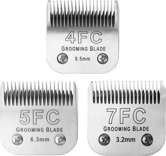 Size 4FC+5FC+7FC Detachable Dog Grooming Blades, Compatible with Andis, Oster A5, Wahl KM10 Series Clippers, Silver (3 Packs)