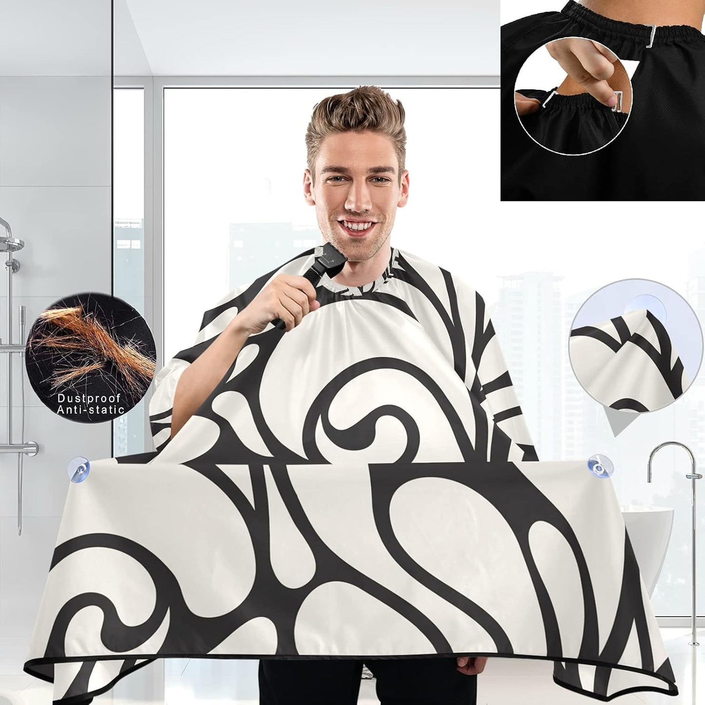 visesunny Barber Cape Black Background Pattern2 Polyester Hair Cutting Salon Cape Apron Anti-Static Haircut Water-Resistant Shaving Cloth Beard Shaving Bib Hairdressing Cape