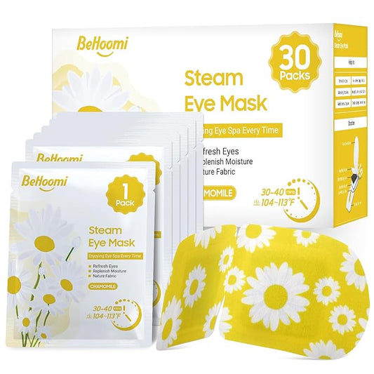 30Packs Steam Eye Mask, Heated Eye Mask Warm Compress for Eyes, Self Heating Warm Eye Masks Disposable Steam Mask for Home Sleep, Spa, Travel Essentials & Relaxation Gifts (Chamomile)