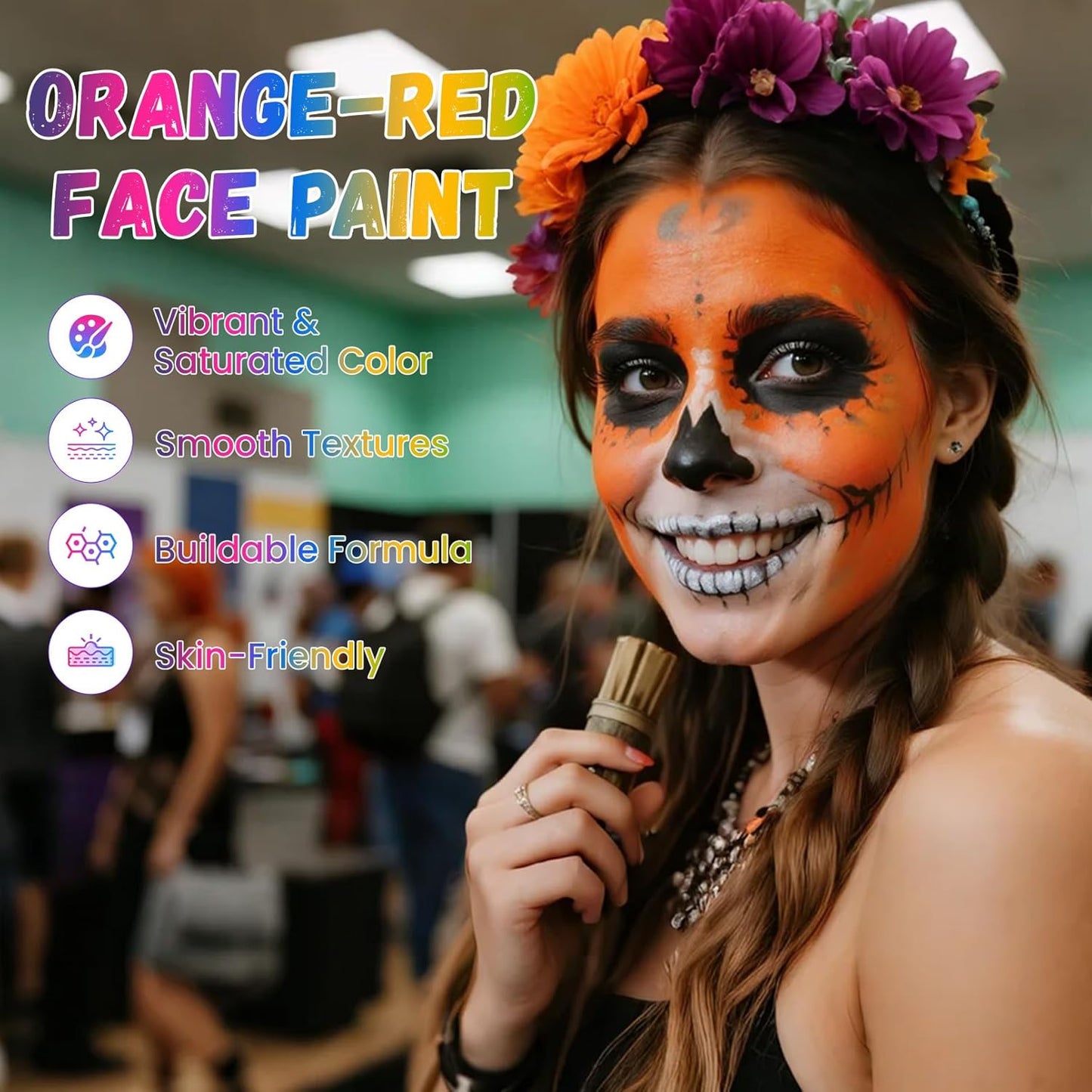 Orange-red Face Paint, Water Based Facepaint, Non Toxic Orange-red Body Paint, High Pigment Face Painting for Halloween, Easter, Themed Parties, Cosplay 1.06 Oz.