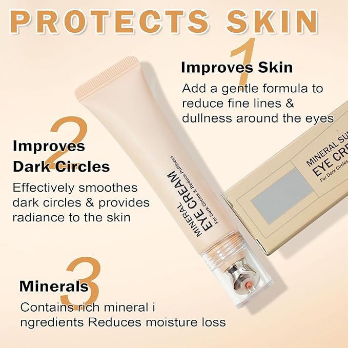 CAHIUYOA Mineral Sun Screen Eye Cream Under Eye Cream for Dark Circles and Fine Lines Travel Size Mineral Eye Cream - 02 Medium