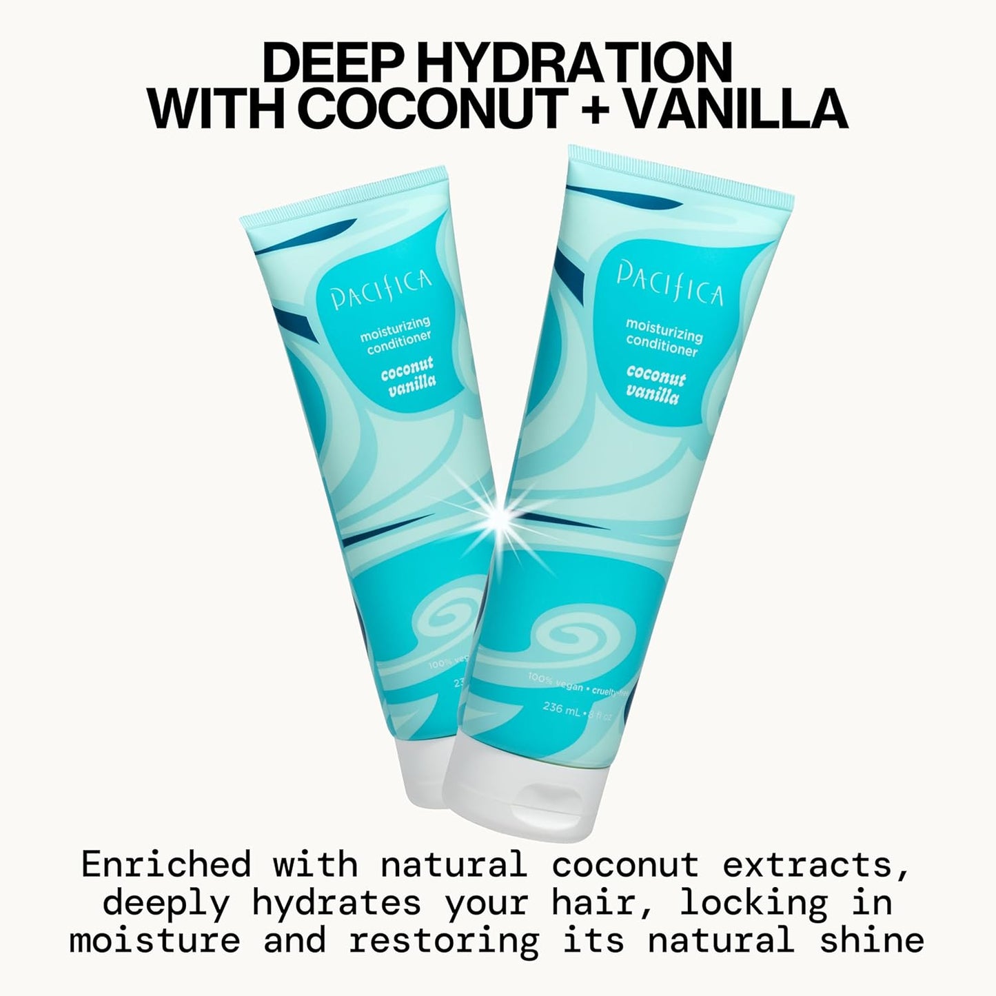 Pacifica Coconut Vanilla Moisturizing Hair Conditioner – Deep Hydrating Treatment for Dry & Damaged Hair, Restorative Shine, Vegan & Sulfate Free Clean Beauty & Hair Care 8 fl oz