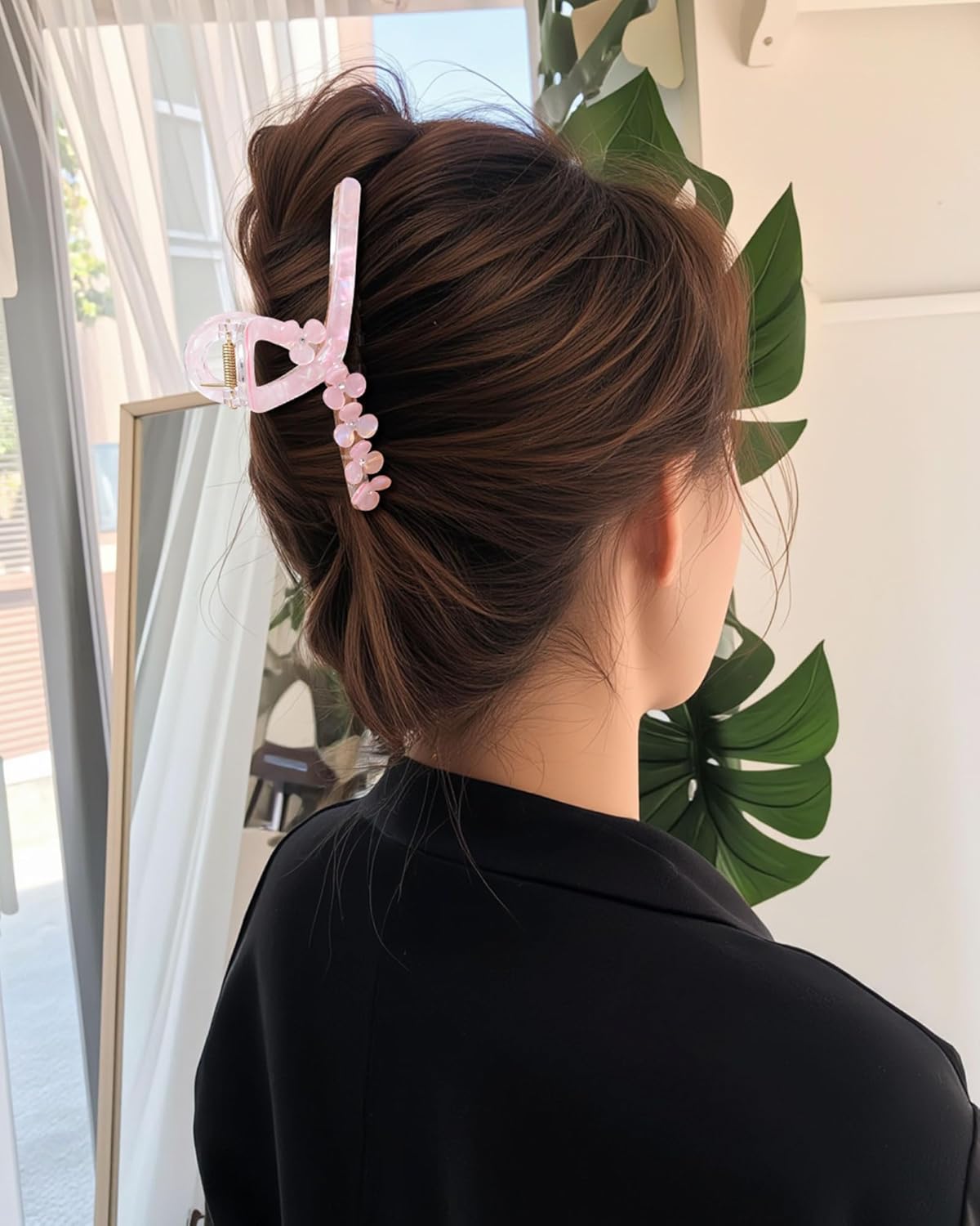 HOKEMP Large Hair Claw Clips for Women, 2 Pack Mermaid Acrylic 3D Flower Claw Clips for Thin & Thick Hair Styling Hair Accessories (Coral Pink Mermaid + Purple Mermaid)