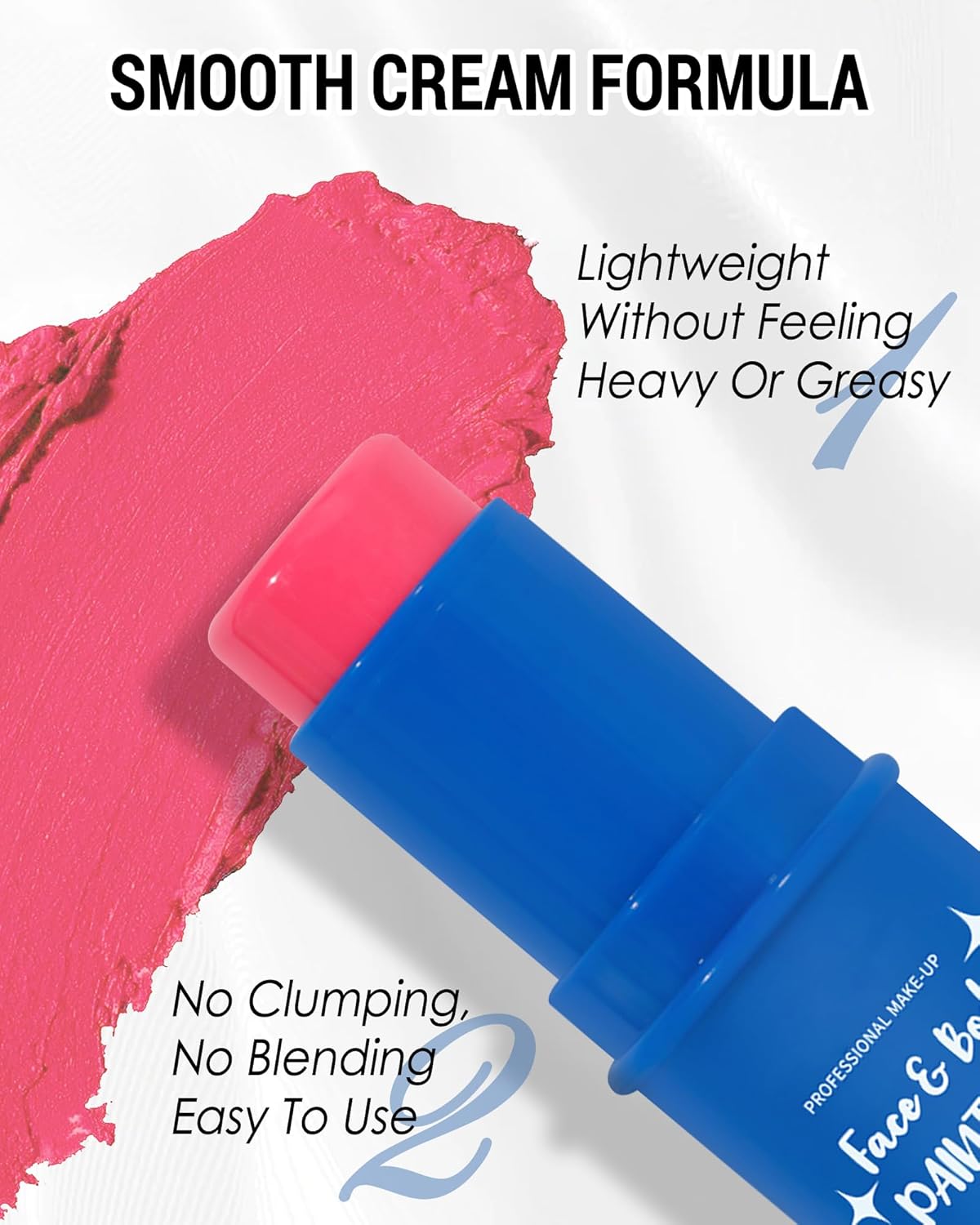 Pink Face Paint Stick, Waterproof Highly Pigmented Full Pink Body Paint for Adults, Eye Black Stick for Baseball Football Sports, Body Face Painting for SFX Cosplay Halloween Makeup-01