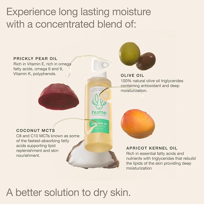 HUME SUPERNATURAL Dry Body Oil Spray - Moisturizing Oil for Dry Skin, After Shower Body Oils for Women and Men, Dry Oil Body Spray, Nourishing, Hydration, Glow, Probiotic, Desert Bloom, 2-Pack