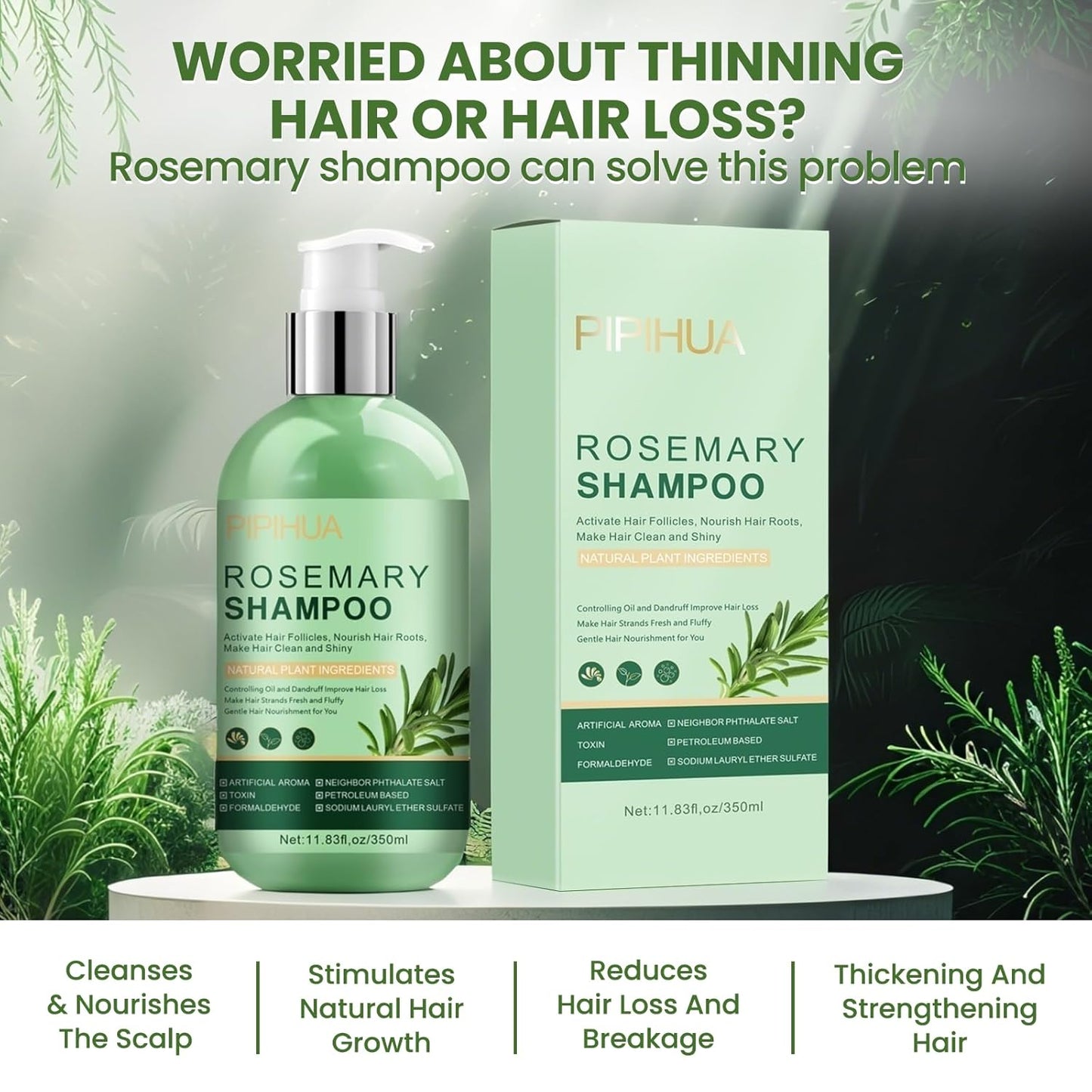 Rosemary Shampoo for Hair Growth: Thickening & Regrowth Formula for Women & Men - Rosemary Mint Strengthening Shampoo with Tea Tree Oil Biotin for Thinning & Loss Hair & Dry Damaged Care