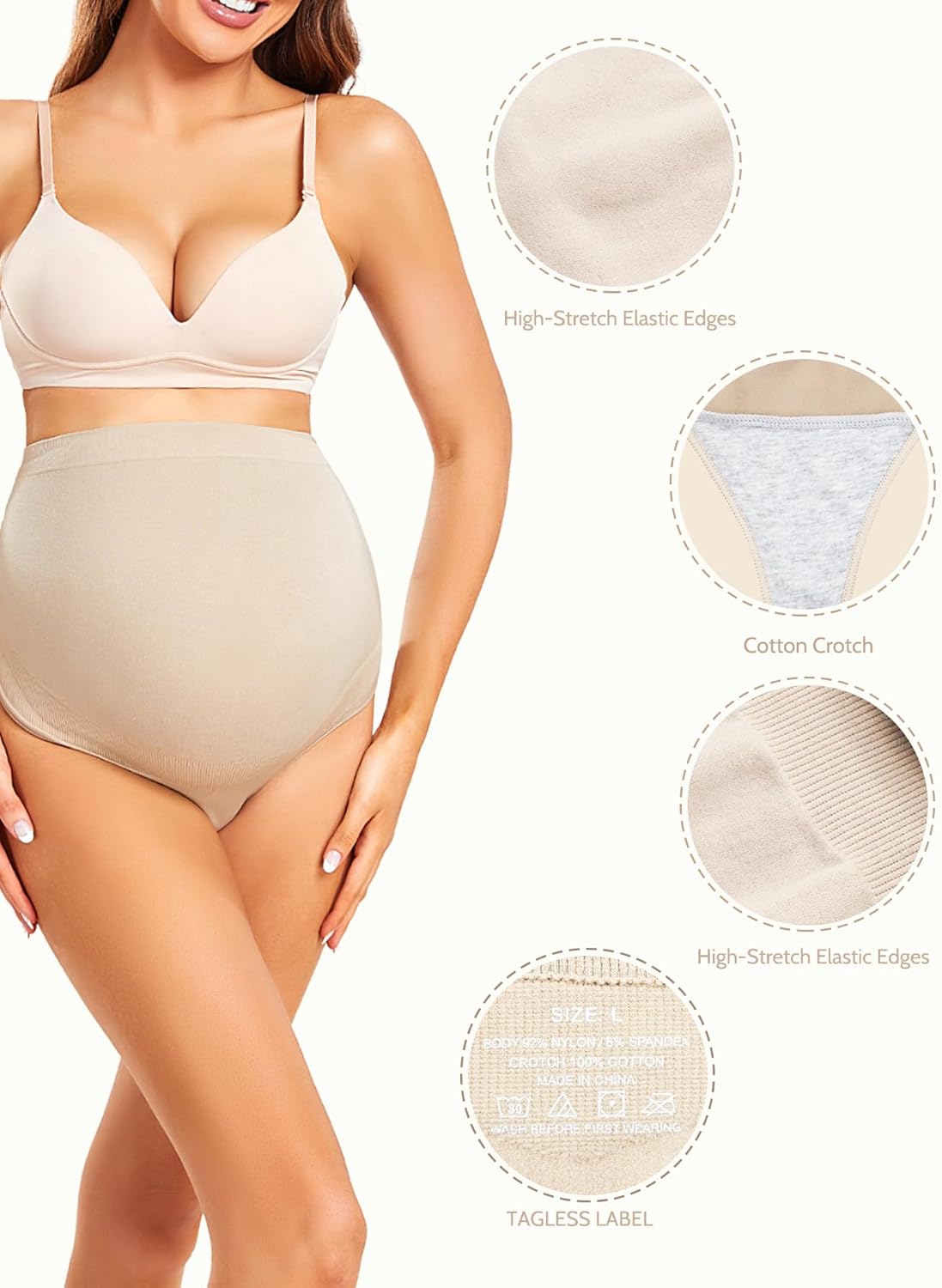 Maternity Underwear Thong for Women, Pregnancy Shapewear Over The Belly Support Seamless Pregnant Panties 5-Pack