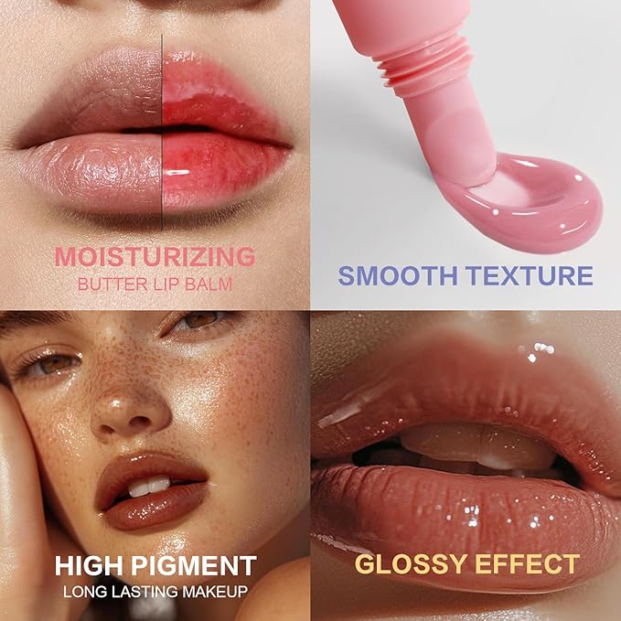 Tinted Lip Butter Balm - Vegan Lip Balm for Instant Moisture, Shine & Hydration - Sheer-Tinted, Soothing Skincare (Sweet Candy)