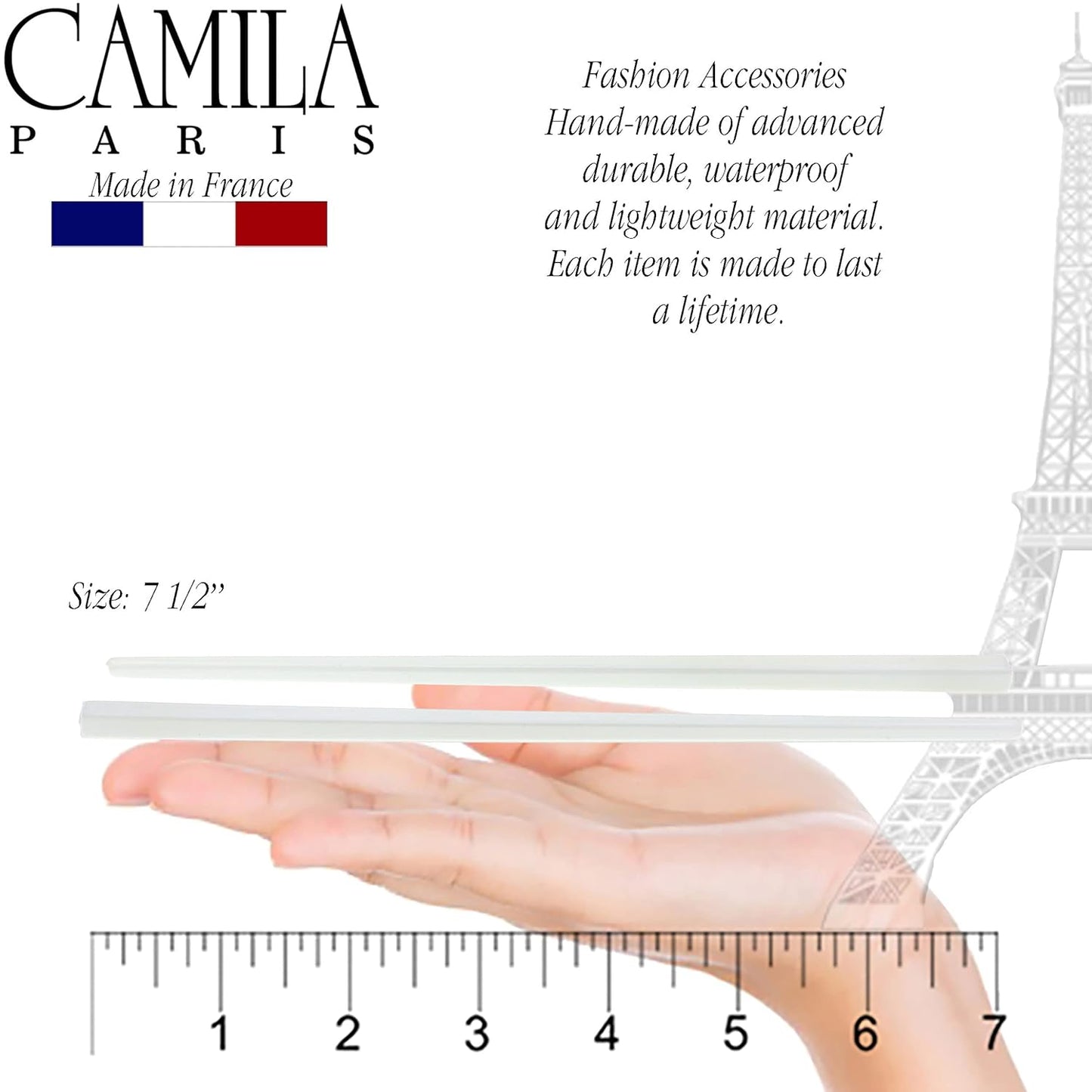 Camila Paris CP3177 French Twist Stick Hair Pin, Set of 2 White, Girls Chopsticks Hair Pins for Girls Spiral Updo Chignon Bun Holder, Styling Hair Accessories for Women, Made in France
