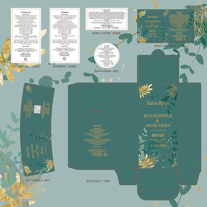 Mother's Day Gift for Mom bath and body Gifts for Her & him Gift Baskets for Women - Saint Roy Eucalyptus & Aloe Vera Scented Birthday Gifts for Women,8 pcs Spa Gift Set, Mother's Father Day