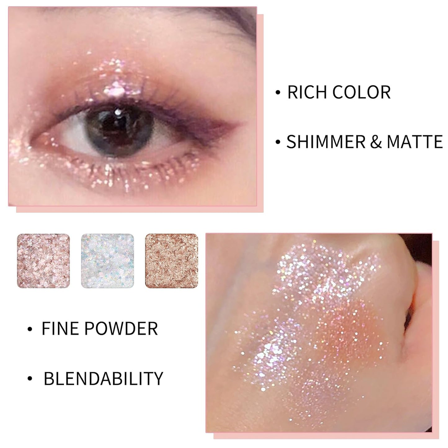 Erinde 9 Colors Eyeshadow Palette, Matte Shimmer Glitter Eye Shadow Palette Makeup, Highly Pigmented Long Lasting Waterproof, Natural Neutral Nude Eyeshadow Makeup Pallet, Diamond Snowflake