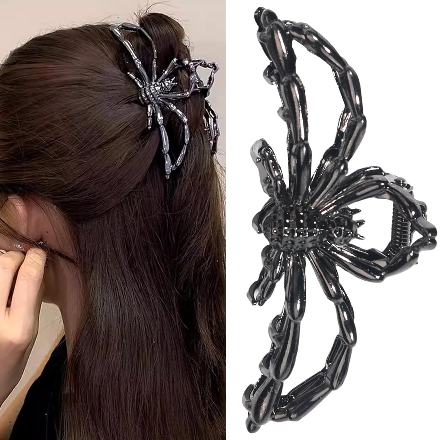 Halloween Spider Hair Claw Clips - Metal Black Alloy Nonslip Terror Spider Strong Hold Gothic Catch Clips for Women's Thick or Thin Hairs