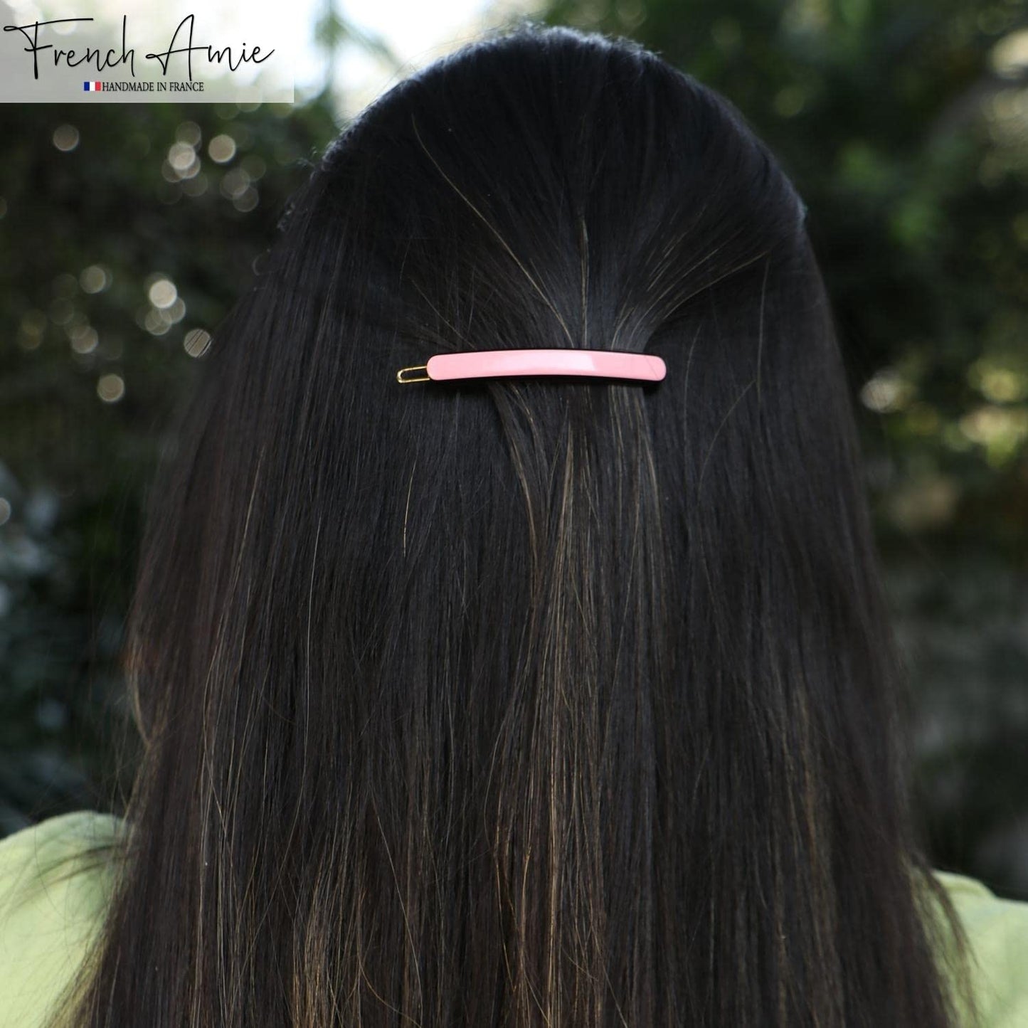 French Amie Rounded Oblong Small 2.5" Cellulose Set of 2 French Hair Clips Tige Boule Handmade Girls Side Slide-in Hair Barrette Clip (Pink)