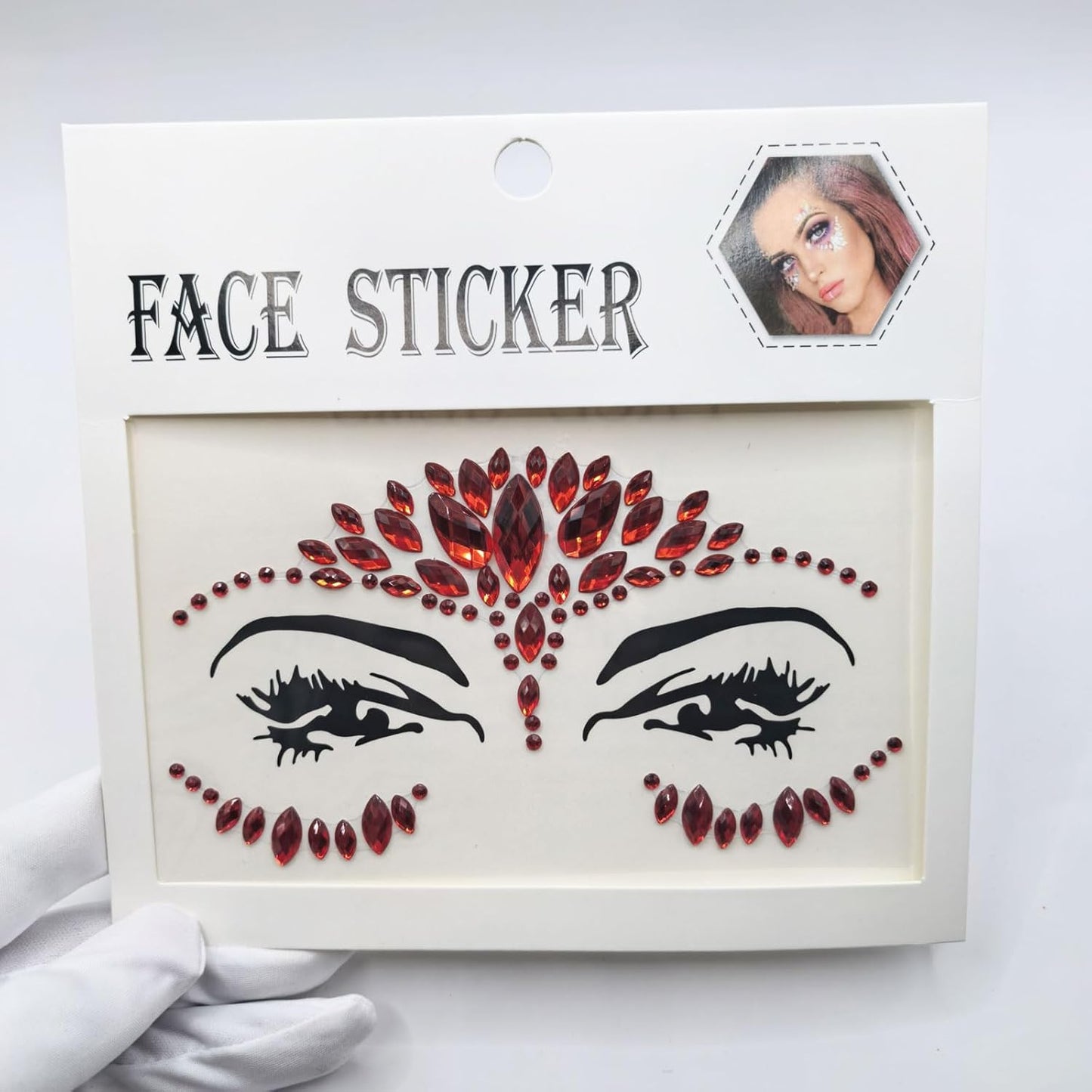 2-Pack Halloween Face Tattoo Stickers - Black & Red Rhinestone Face Gems for Costume Makeup, Body & Eye Decoration, Festival, Concerts, Cosplay & Party Supplies (Self-Adhesive, Easy to Apply & Remove)