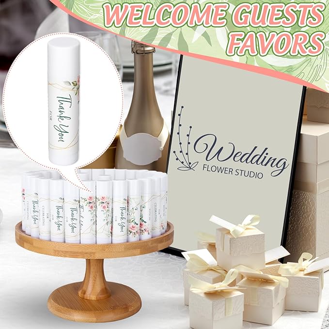 Whaline 60Pcs Thank You Gift Lip Balm Bulk Wedding Lip Balms Vanilla Flavor Floral Moisturizing Lip Care Guest Basket Gift Stuffer for Bridal Shower Baby Shower Birthday Party Favor Supplies