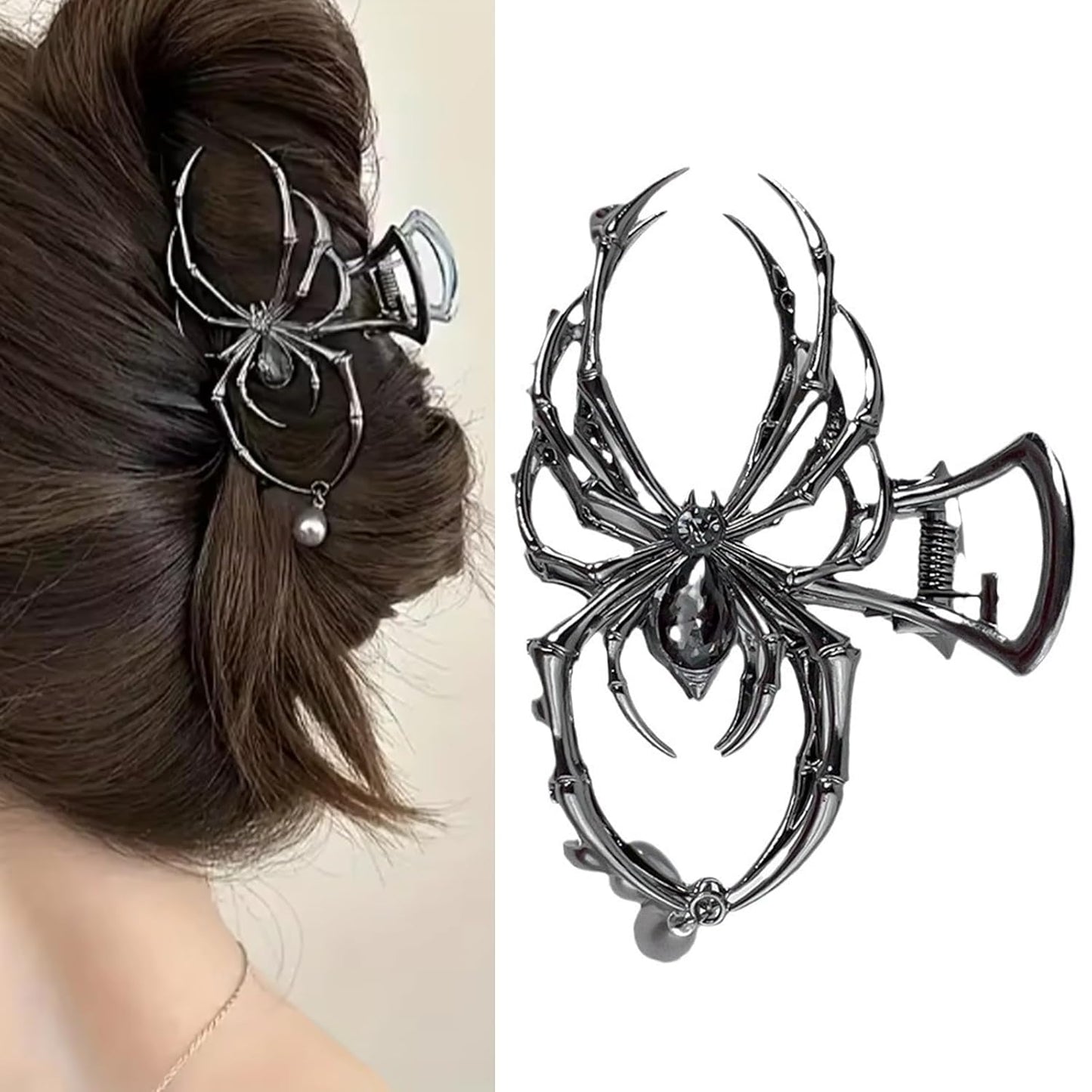 Halloween Spider Hair Claw Clips - Metal Black Alloy Nonslip Strong Hold Jaw Clips - Punk Gothic Spider Style 3