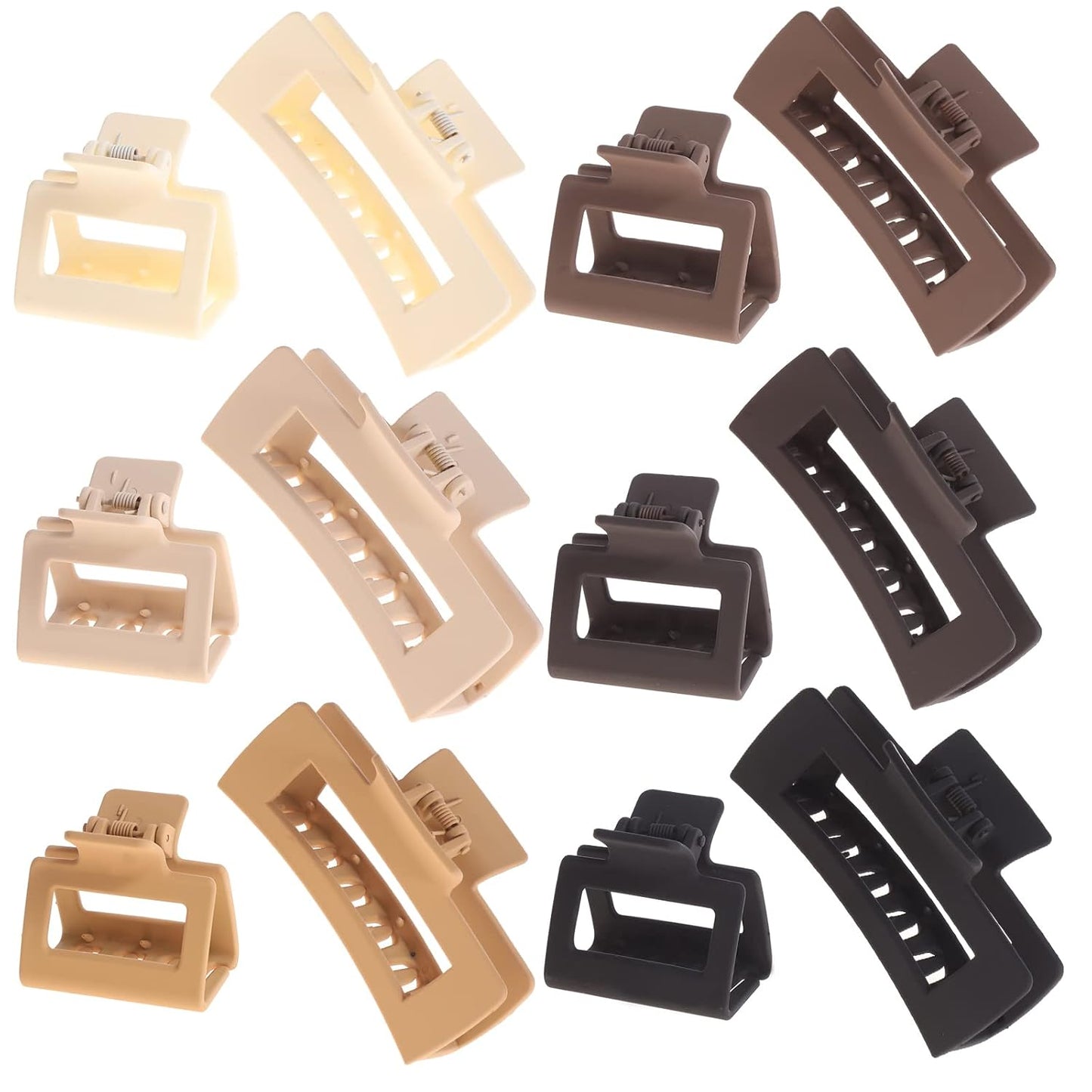 12 Pack Square Claw Clips, Big and Small Neutral Rectangle Hair Claw Clips, Non-slip Matte Large Hair Clips for Women,Strong Hold jaw clip for Thick Thin Hair (Neutral)