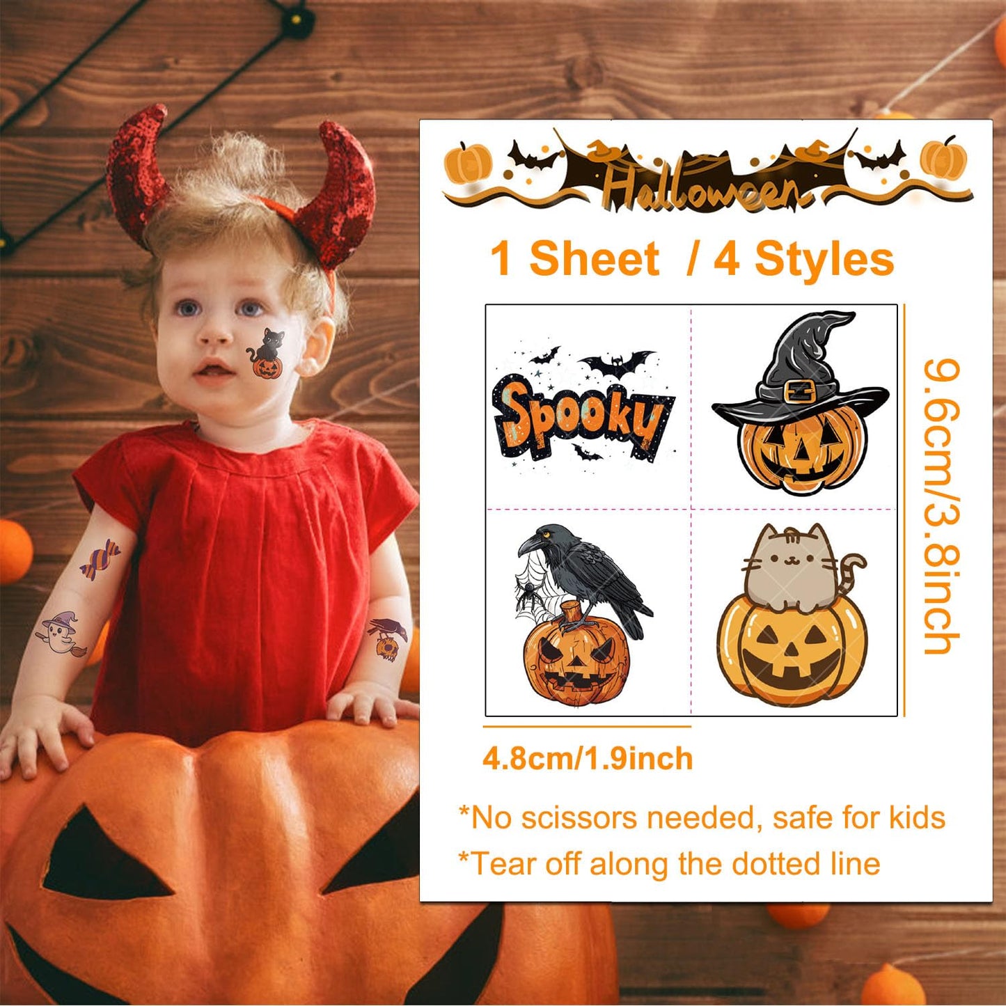 Halloween Tattoos for Kids Halloween Party Favors, 144 Styles Halloween Temporary Tattoos for Boys and Girls, 2" Non-Toxic Halloween Tattoos Stickers for Halloween Party Bags Gift Stuffers