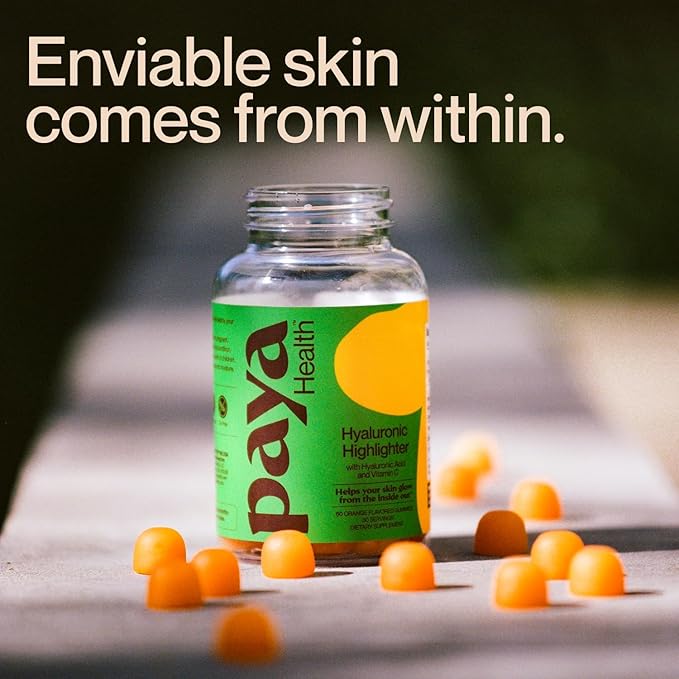 Hydrating Hyaluronic Highlighter Skincare Gummies | Supports Brighter, Dewy, Plump Skin | Vegan Hyaluronic Acid & Vitamin C Supplement | Non-GMO, Gelatin-Free, Orange Flavor, 60-Day Supply