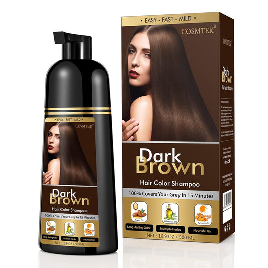 Dark Brown Hair Dye Shampoo Permanent for Men&Women,Instant Hair Color Shampoo for Gray Hair Coverage and Beard,3-In-1 Shampoo for Color Treated Hair,Lasts 30 Days/500ml/Ammonia-Free/Natural herbal Ingredients.