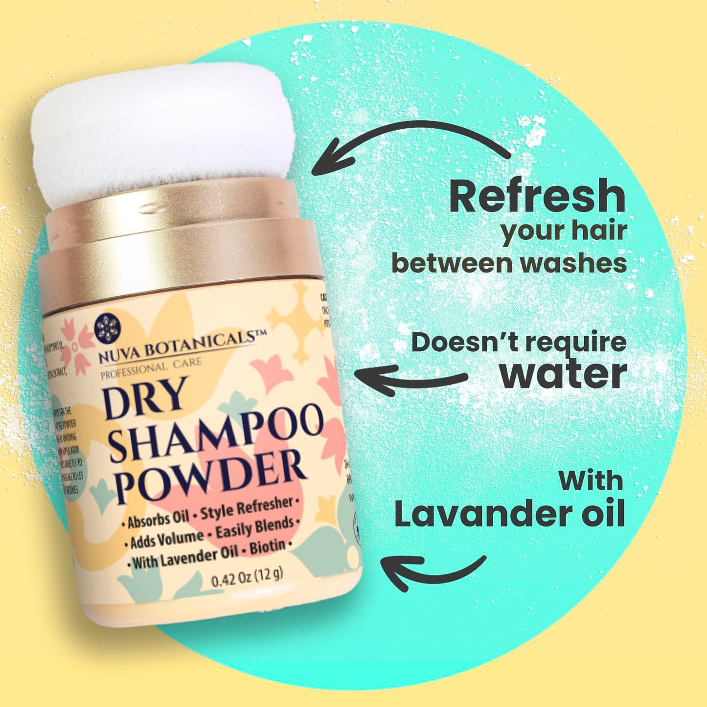 Non Aerosol Dry Shampoo Powder with Biotin - Lavender Extract and Korean Ginseng - Volumizing Travel Size (0.42 oz) - Gifts for Her