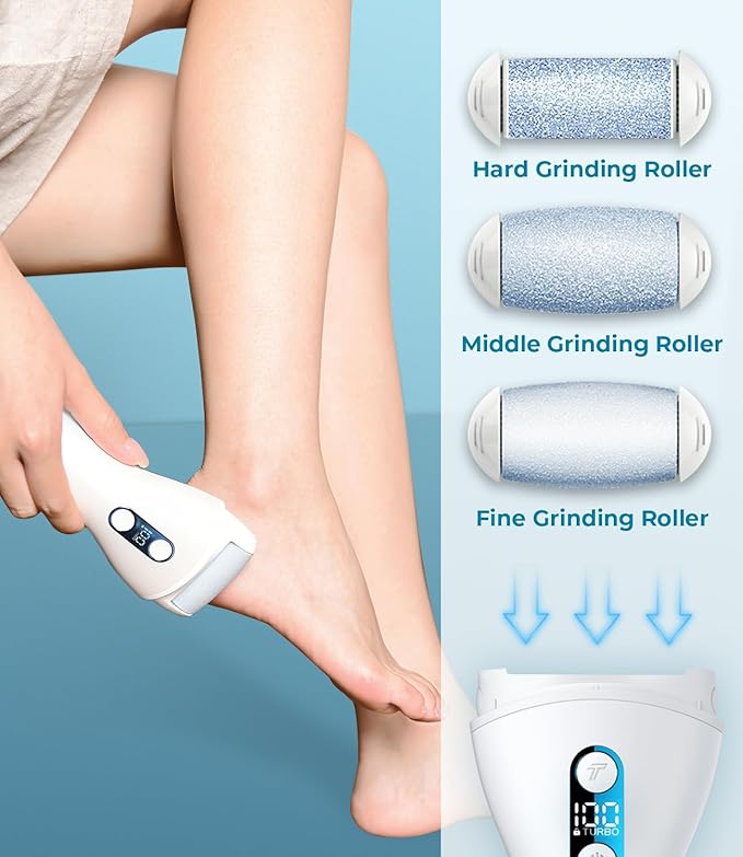 Electric Callus Remover for feet,Rechargeable Foot File Electronic Pedicure Tools Kit for Calloused Removal, Waterproof Electric Foot Scrubber Duty Feet Care for Heels Dead Skin,Blue