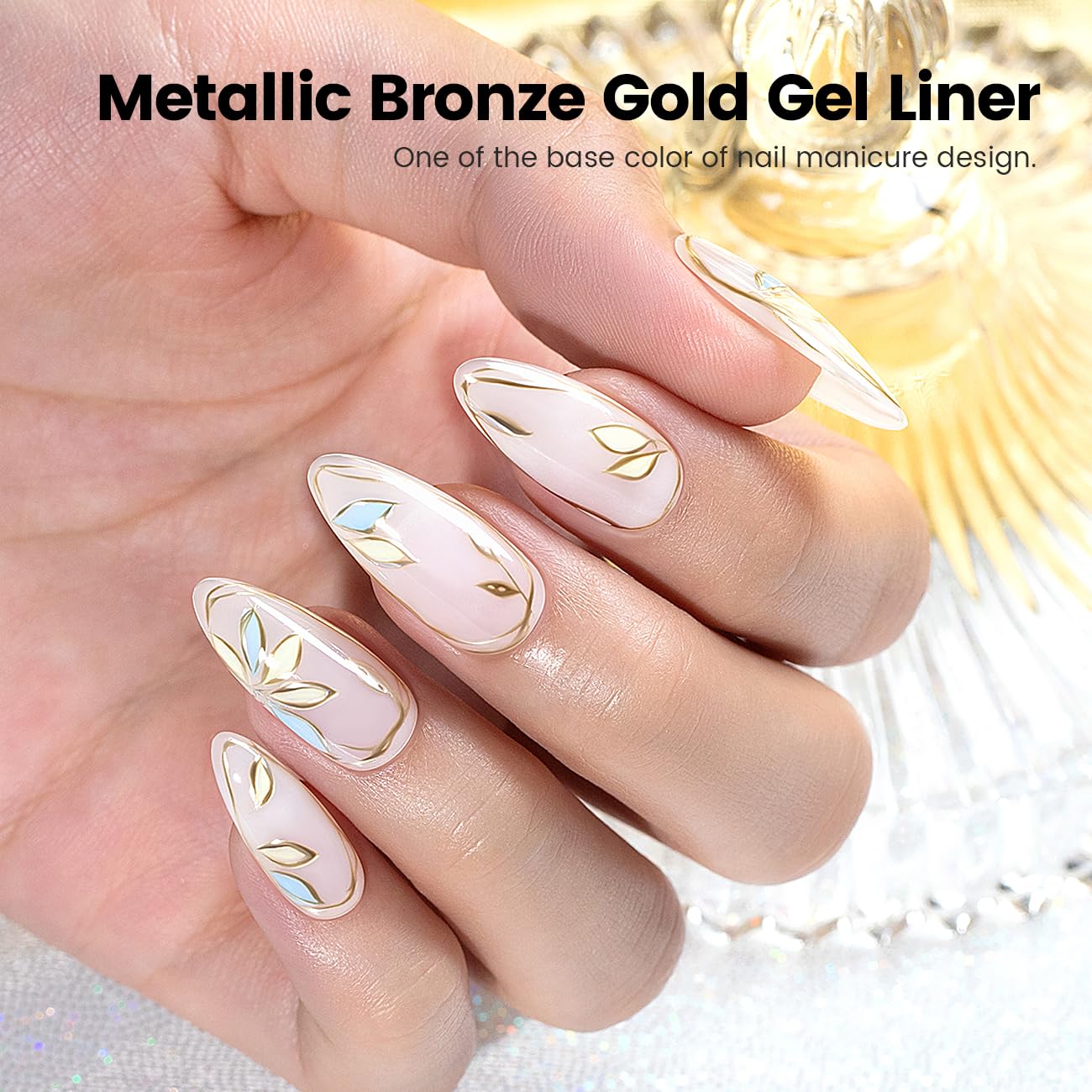 RARJSM Metallic Chrome Gel Liner Nail Art 3D Mirror Holographic Silver and Bronze Gold 2Pcs Set Gel Nail Polish 8ml Painting Build in Thin Brush Painted Drawing Striper GelPolish Curing Requires