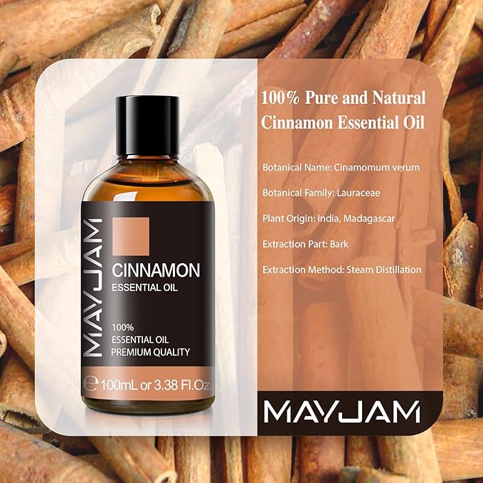 Cinnamon Essential Oil, MAYJAM Pure Essential Oils, 3.38FL.OZ Cinnamon Oil, Perfect for Diffusers Aromatherapy