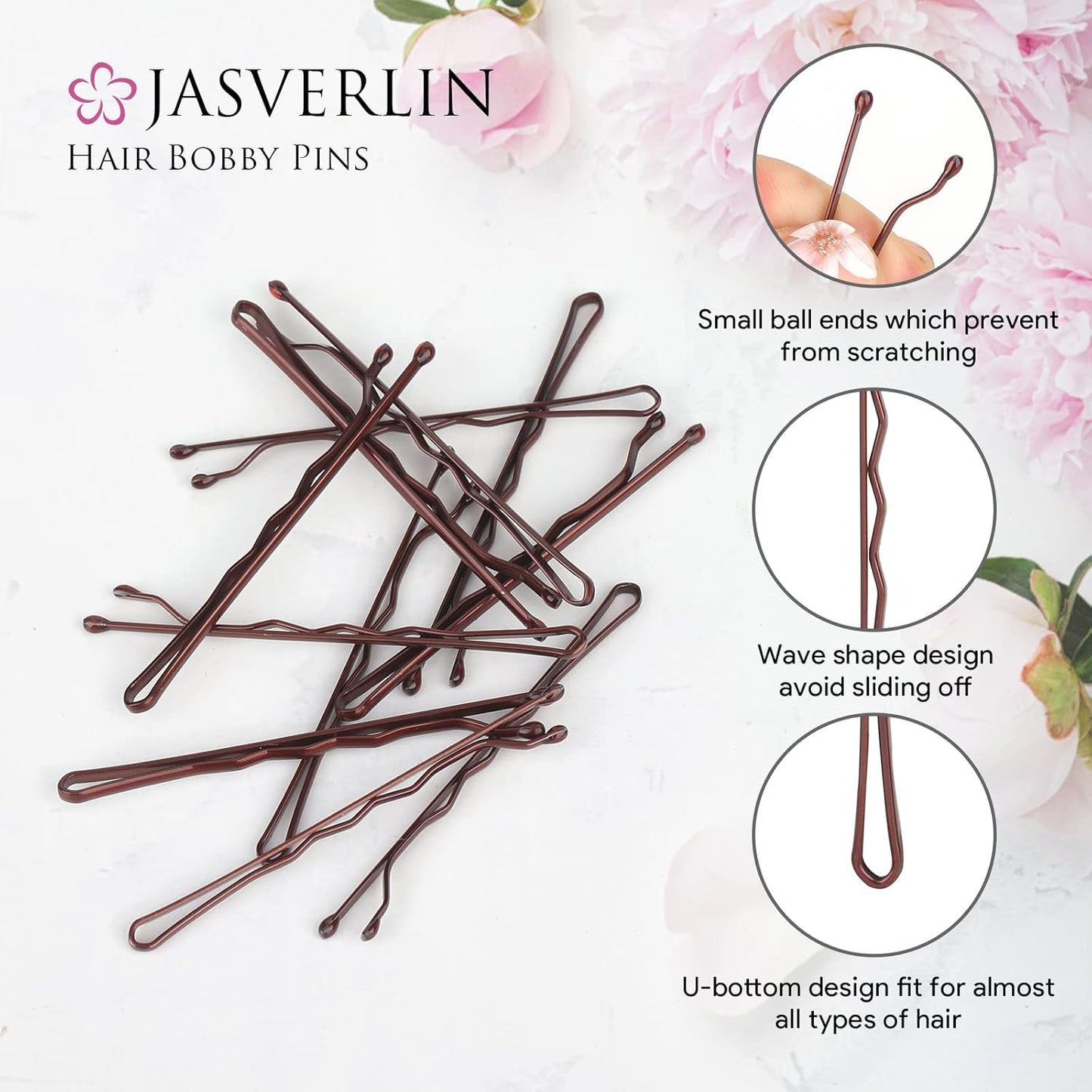 100 Pcs 2 Inch Bobby Pins Brown Premium Styling Hair Pin for Women Girls Long Thick Accessories Decorative Firm Hold Bulk