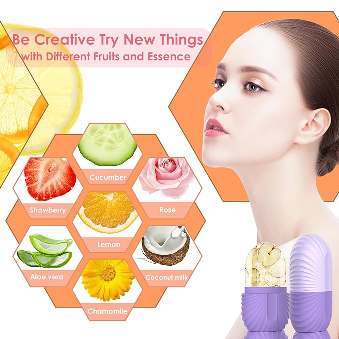 Ice Face Roller, Silicone Facial Ice Roller, Reusable Skin Care Massager Tools for Relieve Puffiness, Tighten Skin, Shrink Pores Shell Purple