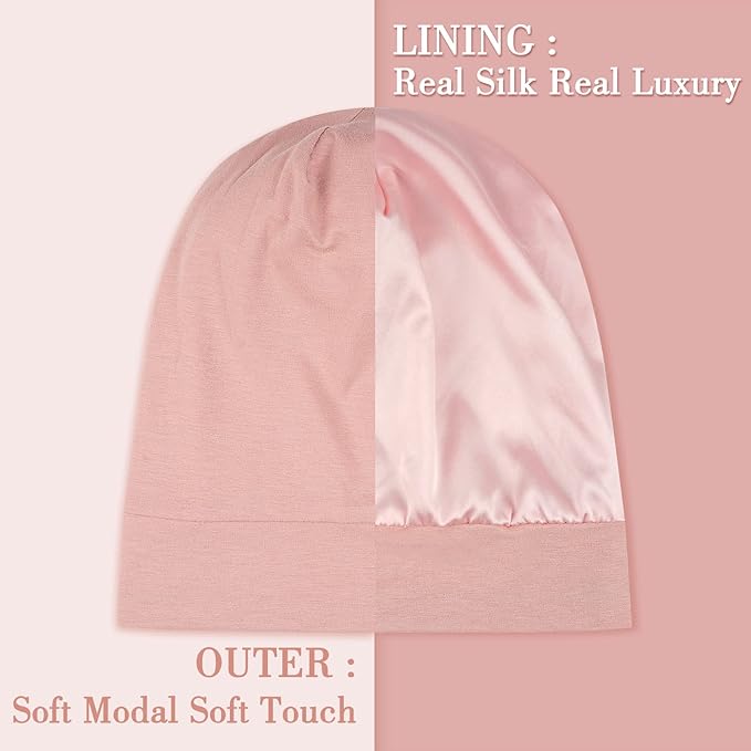Lulusilk Silk Sleep Mask and Cap Set - Pink Silk Eye Mask and Bonnet Scrunchie Set