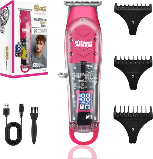 DSP Beard Trimmer: Cordless, Rechargeable, Zero Gap, Stainless Blades, 2.5H Charge, 120M Runtime, 3 Combs, Ideal for Men & Barber (Pink Trimmer)