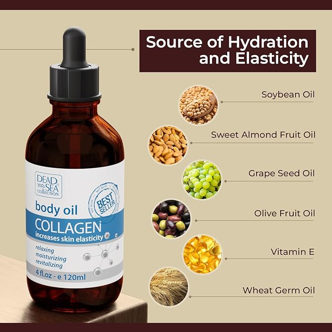 Dead Sea Collection Belly Oil for Pregnant Women - Moisturizing Body Oil with Collagen & Vitamin E - Strengthens Skin and Enhances Elasticity (4 Fl. Oz)