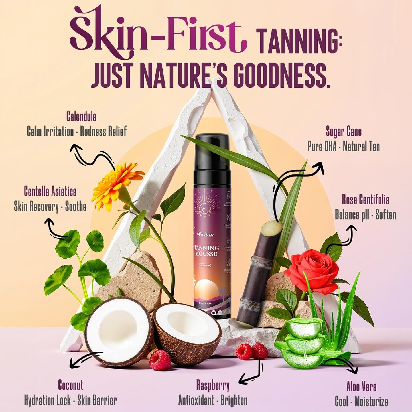 Self Tanner Mousse Kit - 250mL XL & Mitt & Strap | 1-Hour Express Dark Bronze + Plant 30% DHA for Long-Lasting Tan | No Orange Tones, Streak-Free & Odorless | Natural Sunless Glow