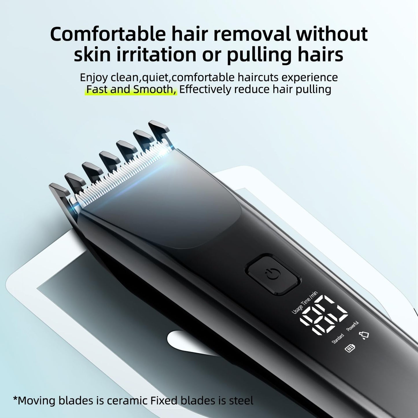 Hair Clippers for Men and Kids Adjustable Length Trimmer Haircut Professional Haircuts Tool Grooming 6 Kit LED Screen Display Fast Charge for Family Black