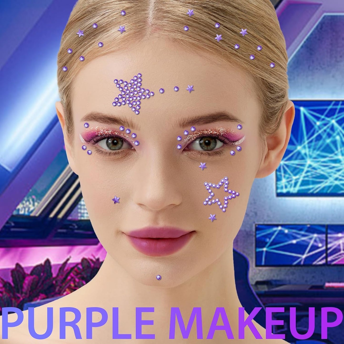 Teenitor Star Face Stickers Star Face Gems For Kids Women, Self Adhesive Face Rhinestones Hair Gems for Face, Body, Hair Makeup, Star Accessories Face Jewels For Women Kids