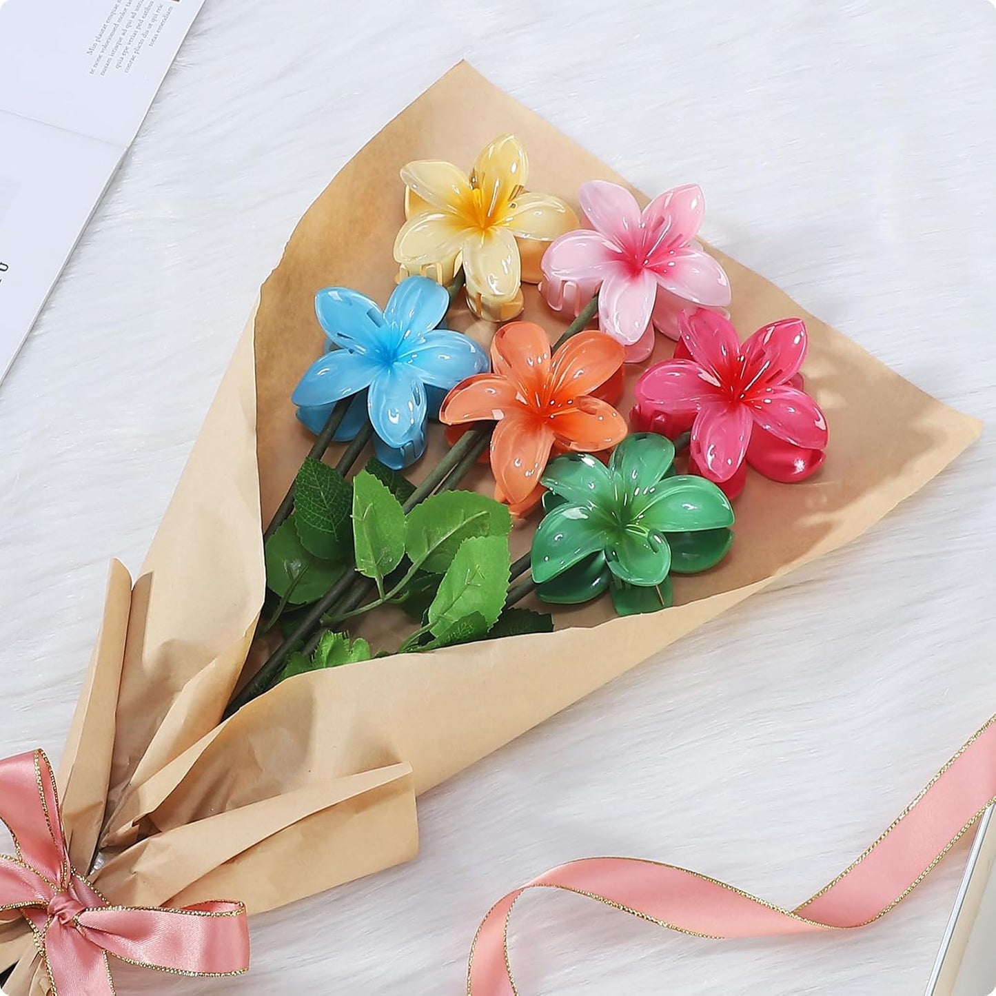 Flower Hair Clips 6 PCS Hawaiian Claw Clips for Vacation Hibiscus Hair Claw Clips Cute Large Hair Clips for Thick and Thin Hair Plumeria Hair Accessories for Women Girls - Blossom