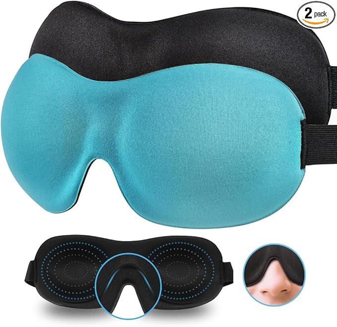 Sleep Mask 2 Pack, Invisible Alar Deep Orbit 3D Eye Mask Ultra Lightweight & Comfortable Sleeping Mask for Side Sleeper, Sleeping Mask & Blindfold Soft Breathable for Women Men Relaxing Zero Pressure