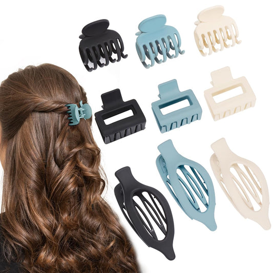 Mehayi 9 PCS Matte Hair Clips Claw for Women Girls, 3 Styles Nonslip Small Hold Strong Hold Cute Jaw Clip Barrettes for Thick Thin Long Short Hair, Fashion Acrylic Hair Clamps Styling Accessories