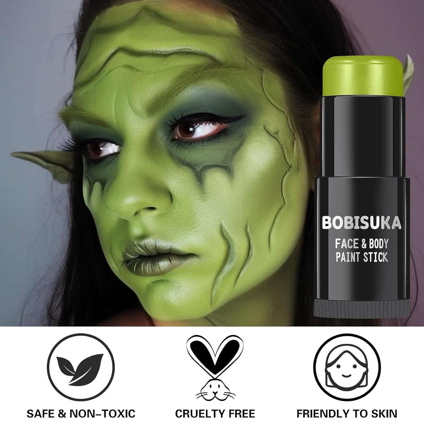 BOBISUKA Ogre Green Face Body Paint Stick, Light Green Eye Black Painting Sticks for Sports, Facepaints Makeup for Halloween Goblin Zombie Witch Camo Hulk Cosplay Special Effects Costume SFX