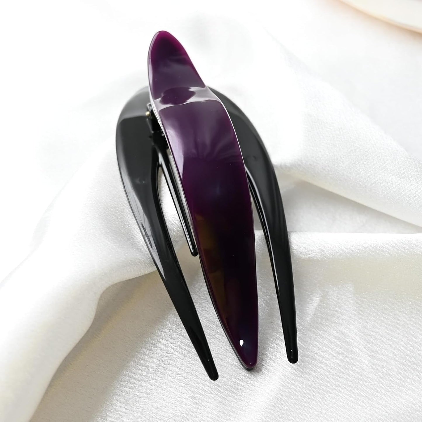 Handmade Celluloid French Design Tortoise Shell Barrettes Side-slide Opening Duck Luxury Fashion Accessories Hair Clip Claw for Women (grape purple)