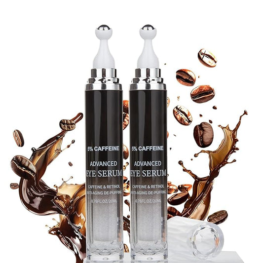 Caffeine Eye Cream for Puffiness & Dark Circles, Under Eye Cream for Puffy Eyes, Eye Bags & Wrinkles, 2 PCS Anti Aging Eye Serum with Under Eye Roller, Reduces Fine Lines & Moisturize Skin.