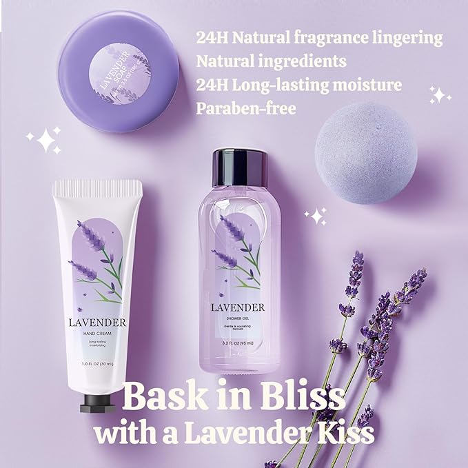 Gift Set for Women,Lavender Relaxing Bath and Body Gift Baskets Self Care Gift Ideas Birthday Gifts, Valentine's Day, Mothers Day, Christmas Gifts