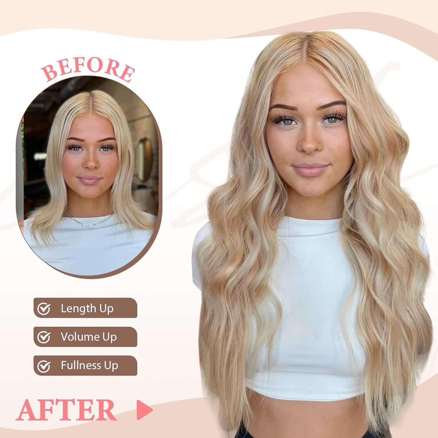 Clip in Hair Extensions for Women Honey Blonde with Platinum Highlights Long Wavy Hair Extensions Clip Ins 6PCS 20 Inch Synthetic Soft and Natural Thick Hair Pieces for Women